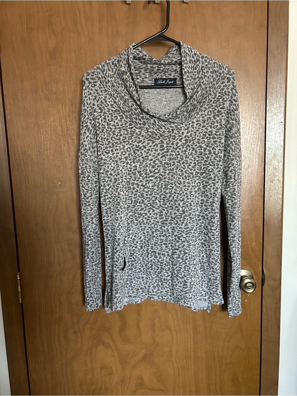 Laila Jayde Grey Leopard Cowl Neck Pullover